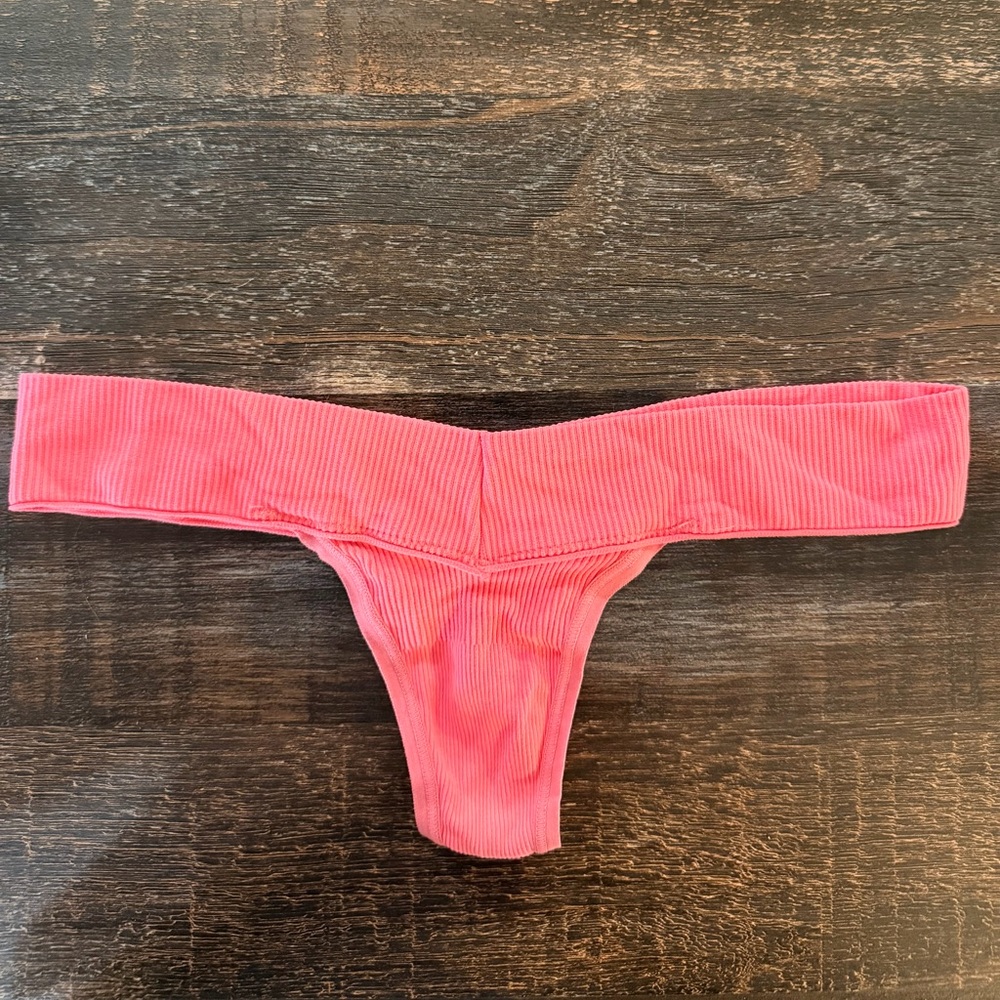 Pink Ribbed Thong